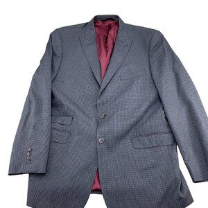 Jos A Bank Blazer Men 46L Gray Check Peak Classic Career 3 Pocket Classic Jacket